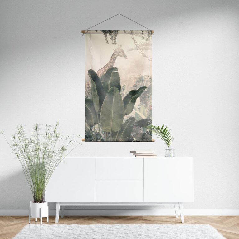 Textielposter Giraf en olifant