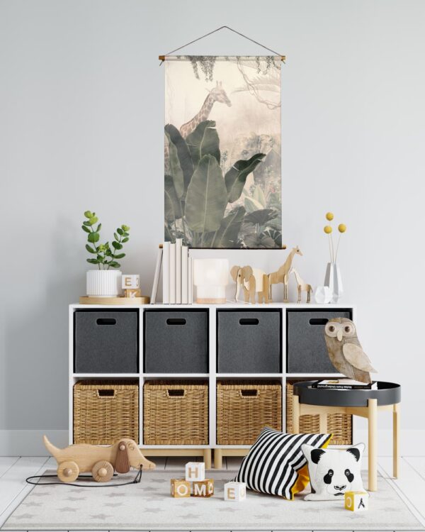 Textielposter Giraf en olifant