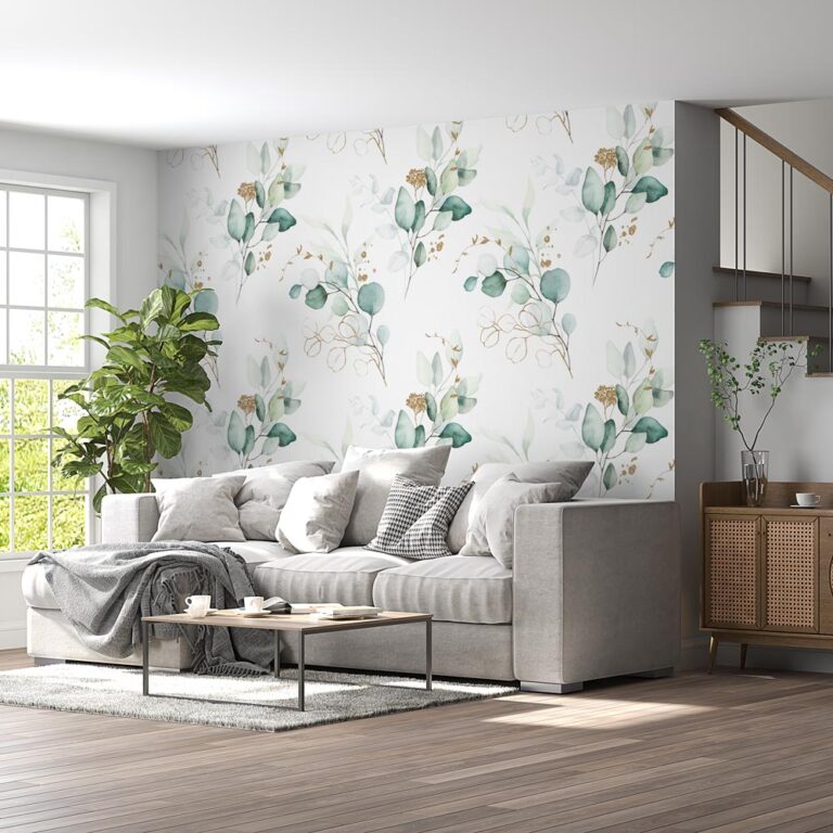 Fotobehang Eucalyptus blaadjes met goudaccent