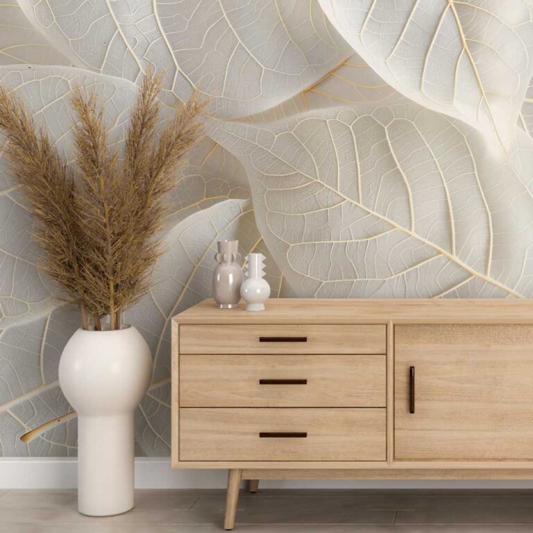 Fotobehang Lichte bladeren met nerven