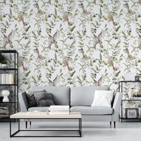 Fotobehang Vogels en blaadjes