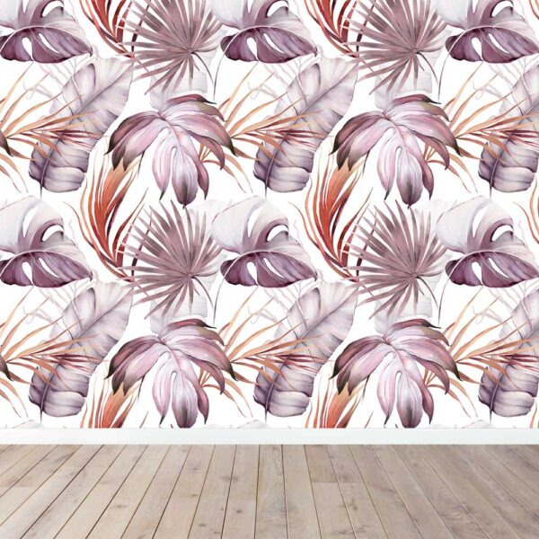 Badkamer behang Purper aquarel bladeren groot