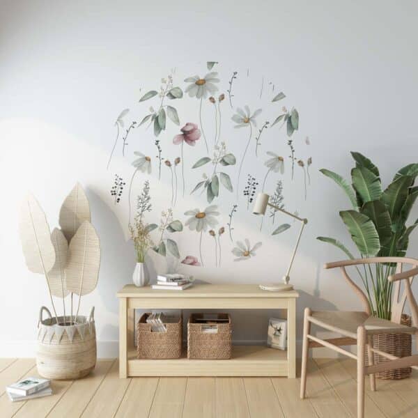 Behangcirkel Veldbloemen en eucalyptus