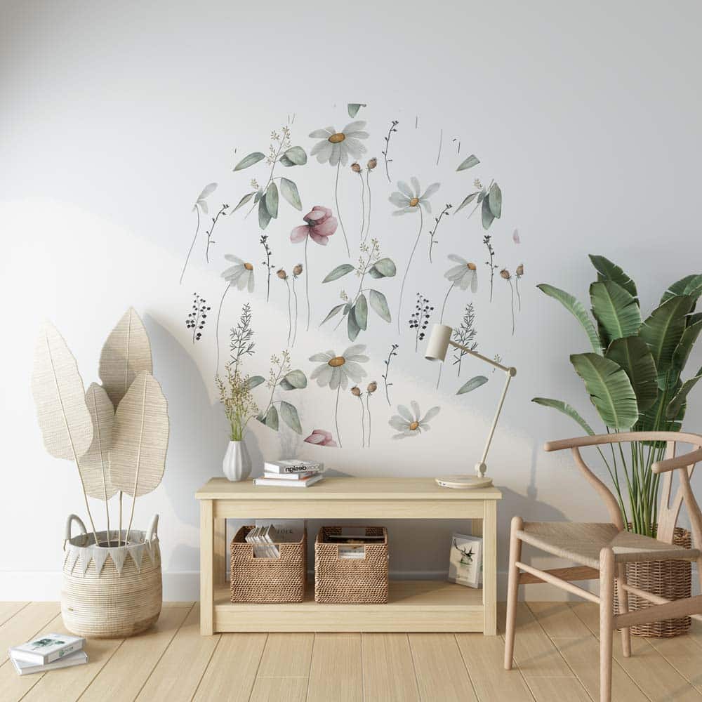 Behangcirkel Veldbloemen en eucalyptus