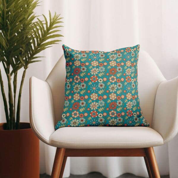 Sierkussen Retro bloemen patroon blauw
