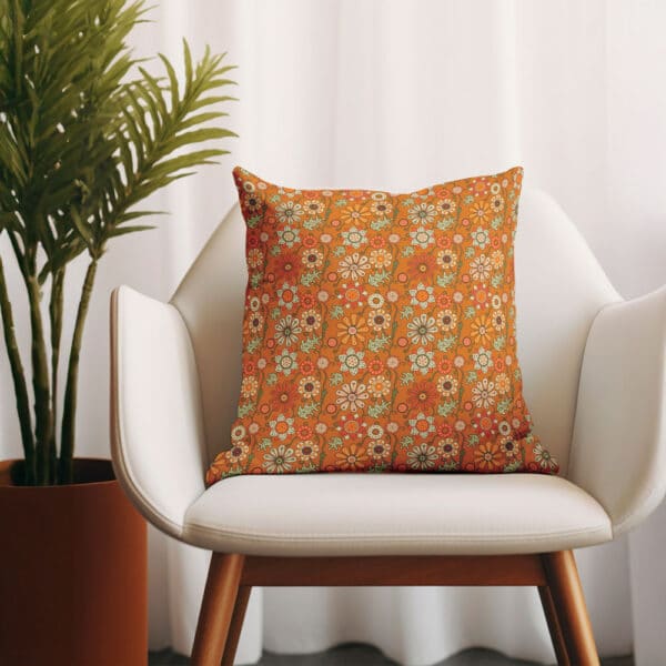 Sierkussen Retro bloemen patroon oranje