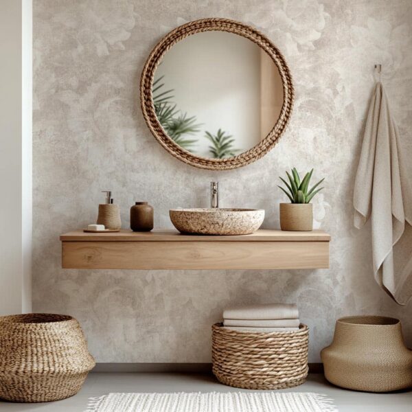 Badkamer behang Rozen betonlook - behang badkamer