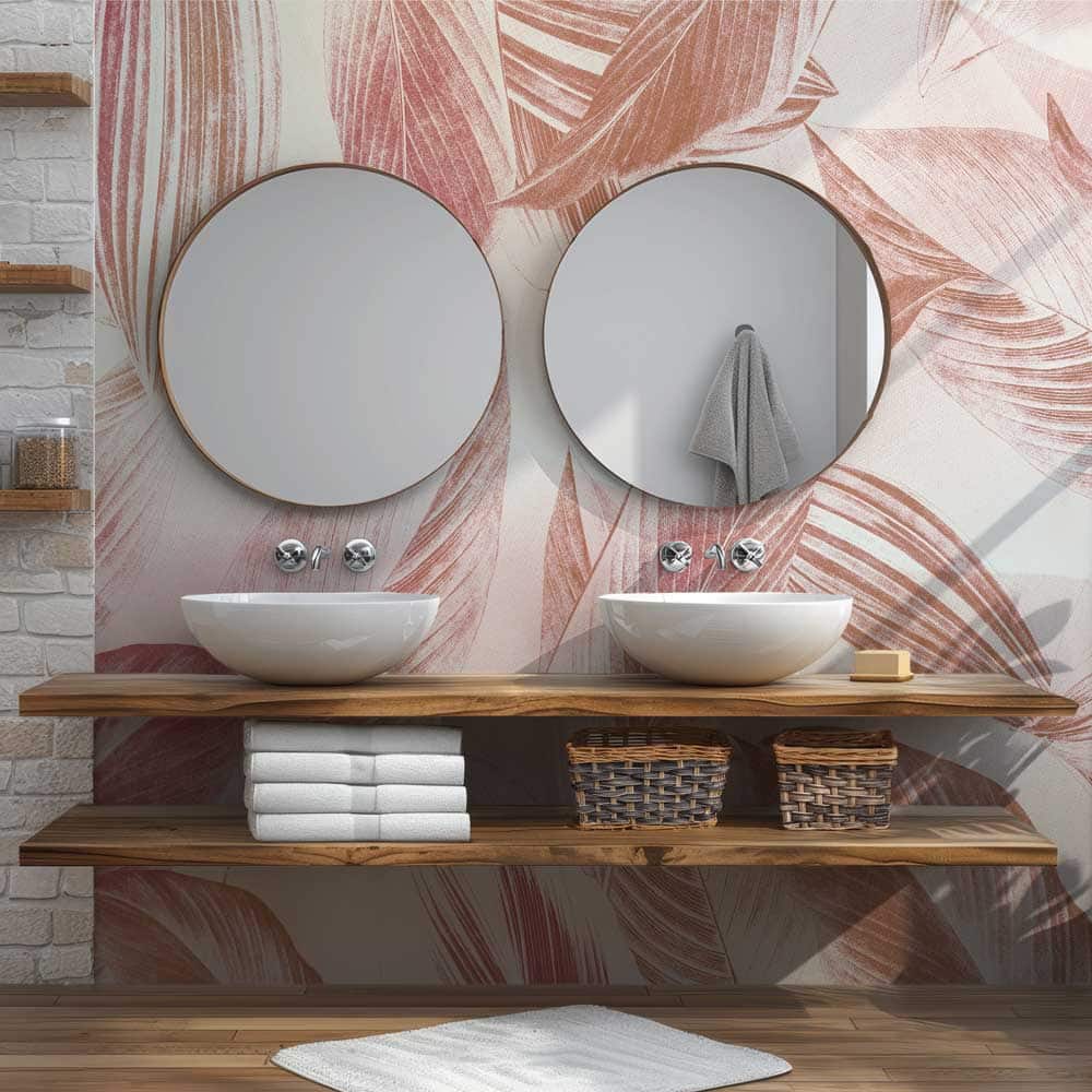 Badkamer behang Bladeren schets gekleurd - Behang badkamer