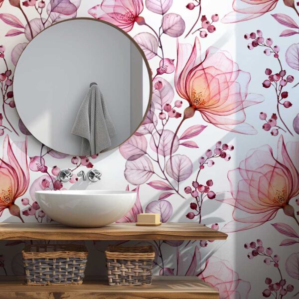Badkamer behang Bloemen in detail roze - Afbeelding 2