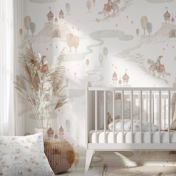 Kinderbehang Konijntje op paard - babykamer behang