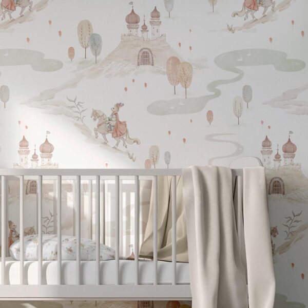 Kinderbehang Konijntje op paard - babykamer behang