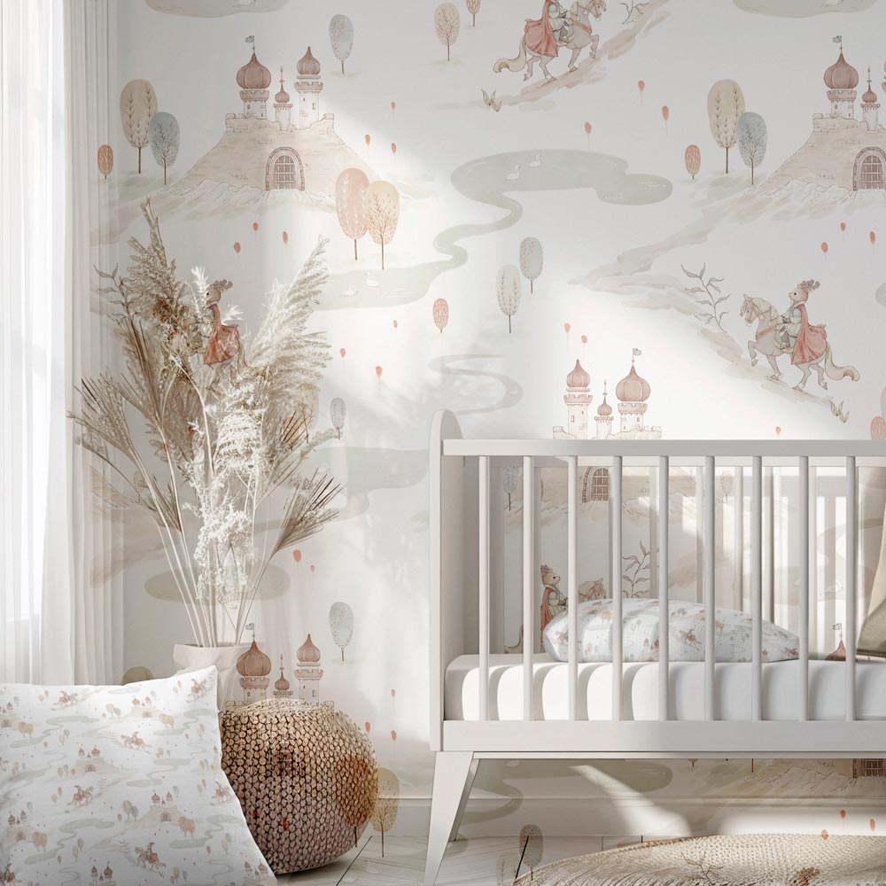 Kinderbehang Konijntje op paard - babykamer behang