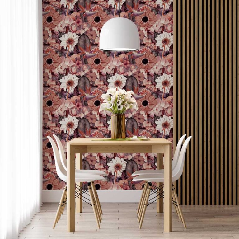 Fotobehang Flamingo en bloemen patroon