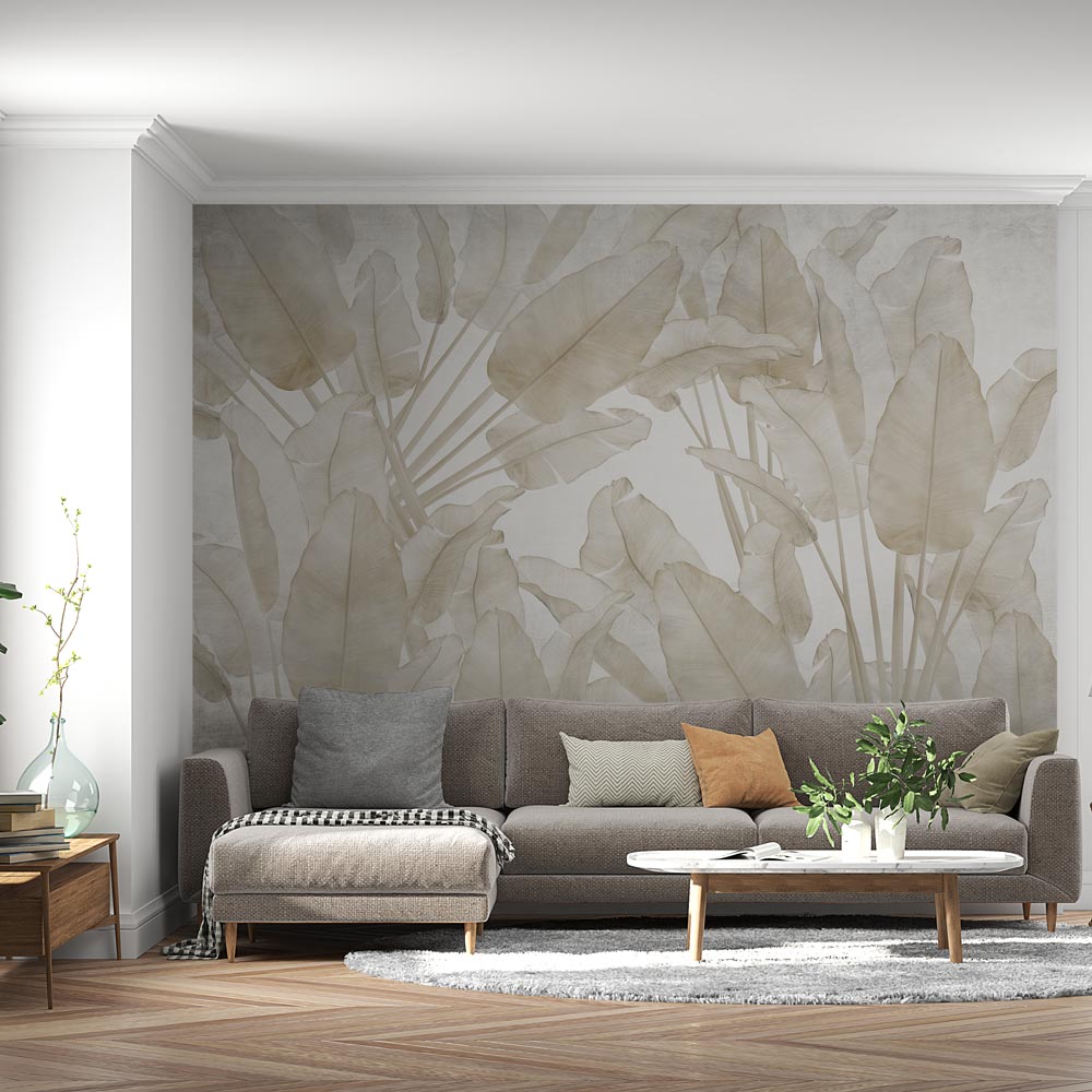 Fotobehang Bladeren in taupe