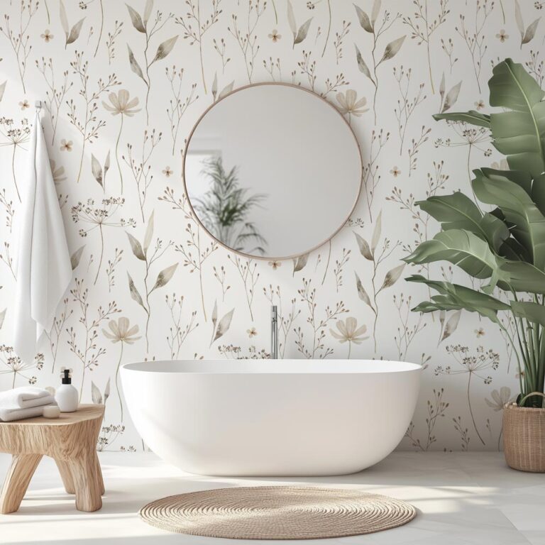 Badkamer behang Bladeren en takjes patroon