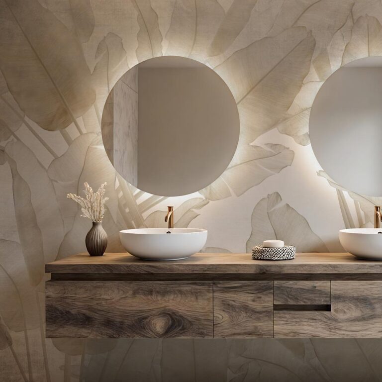 Badkamer behang Bladeren in taupe