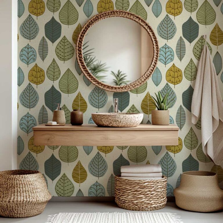 Badkamer behang Blauw groene bladeren