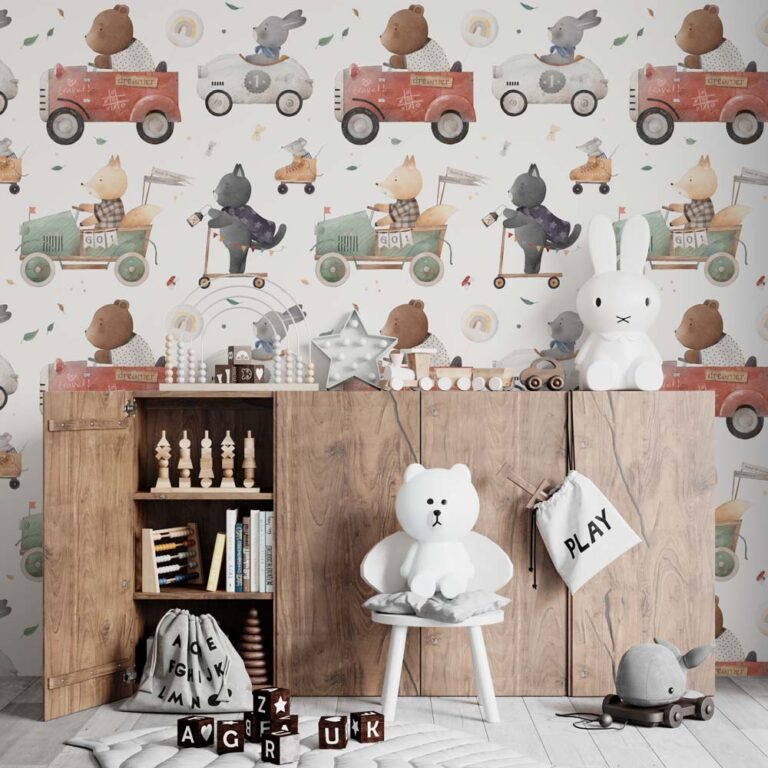 Kinderbehang Vrolijke dieren in auto