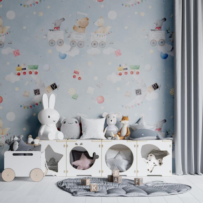 Kinderbehang Treintje met vrolijke dieren