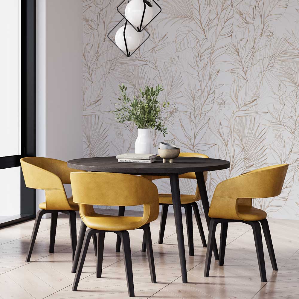 Behang bladeren in goudtinten eettafel