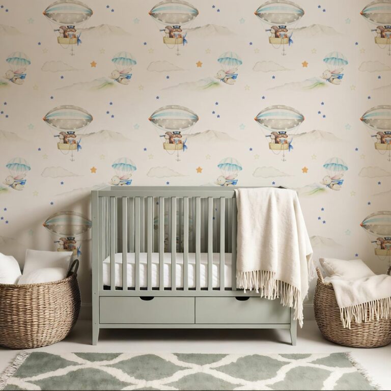 Kinderbehang Konijntje egeltje vosje in de lucht