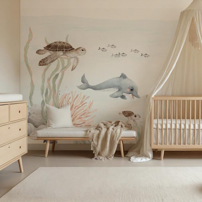kinderbehang Onderwaterwereld dolfijn en schildpad
